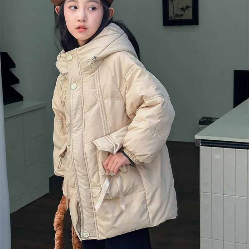 Winter Childrens Girls Down Jacket Hooded Warm Thickened Solid Kids Girls Outerwears Coat 4-12 Years Teenager Girls Parkas