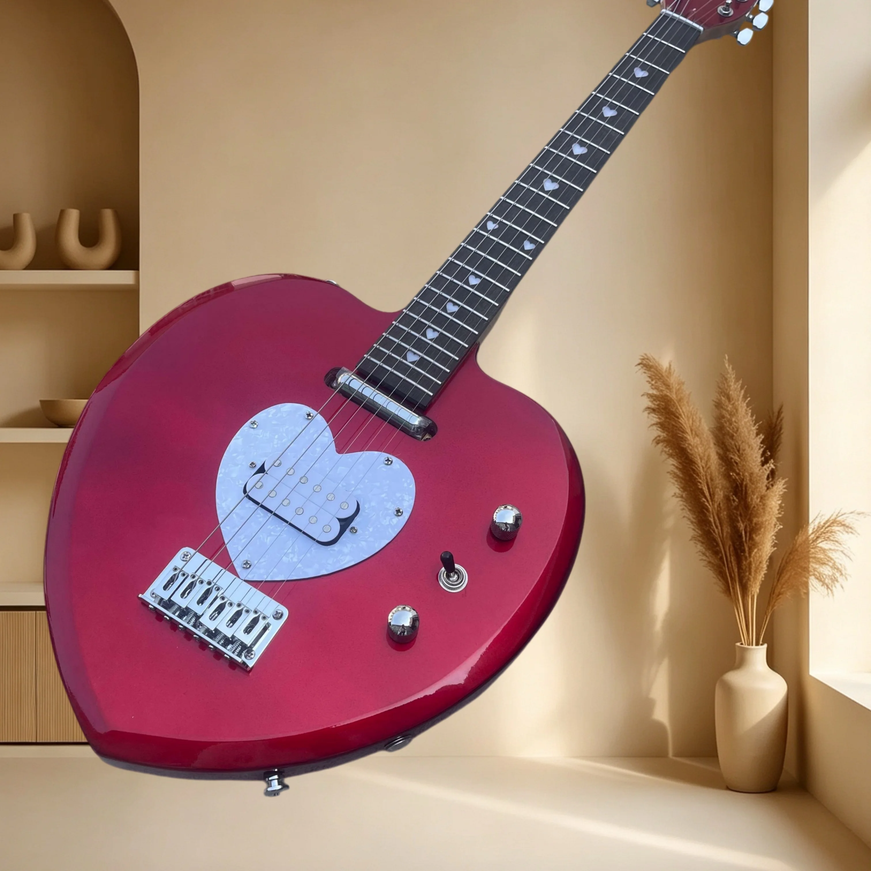 HB Wine Red Heart Shaped Electric Guitar Heart Inlay Single Pickup Unique Stage Performance Collection Electric Guitar Hot Sale
