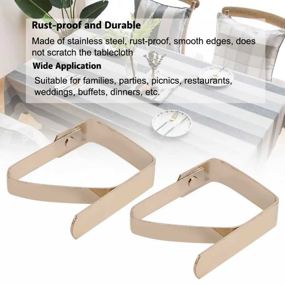 4 PCS Stainless Steel Tablecloth Clips Thickened Design Gold Table Cover Holders Convenient Easy to Use Tablecloth Clips Holders