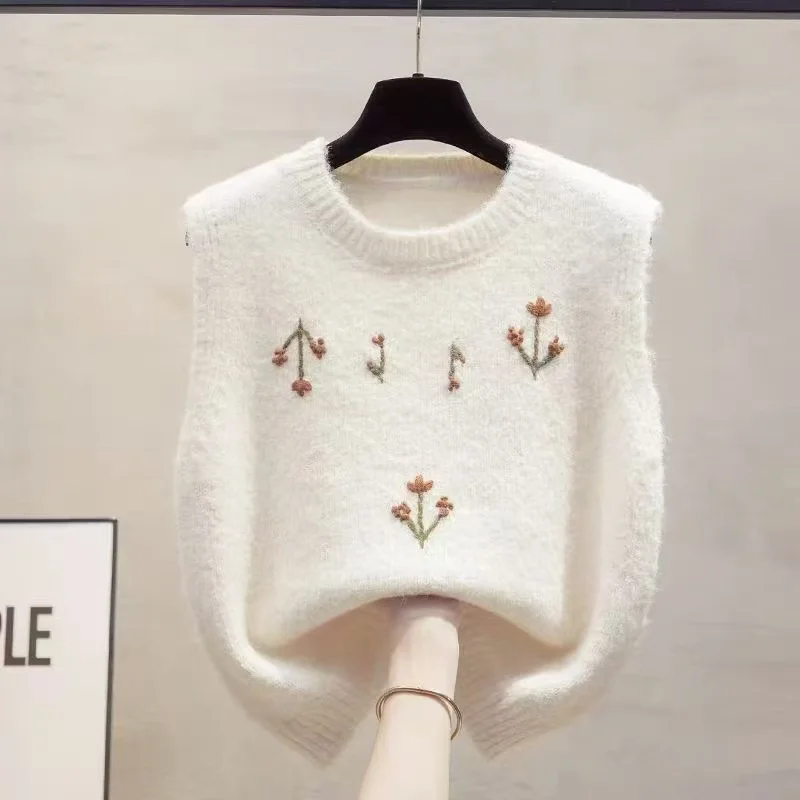 Nowa Krótka Dzianinowa Kamizelka Damska Jesienna Okrągły Dekolt Casual Uniwersalna Bezrękawnik Dzianinowy Sweter Kamizelka Damska Bluzki