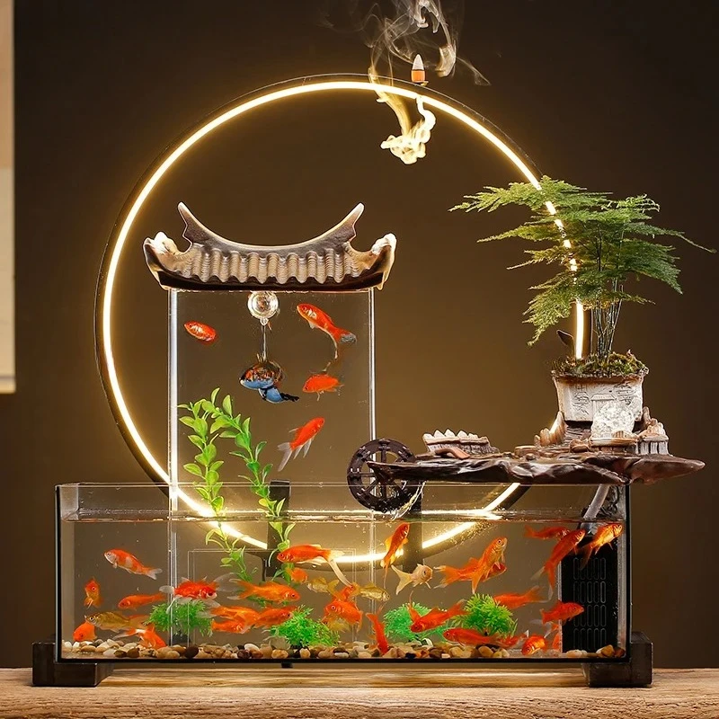 living room small fish tank circulating water ornament household  glass ecological landscaping aquarium