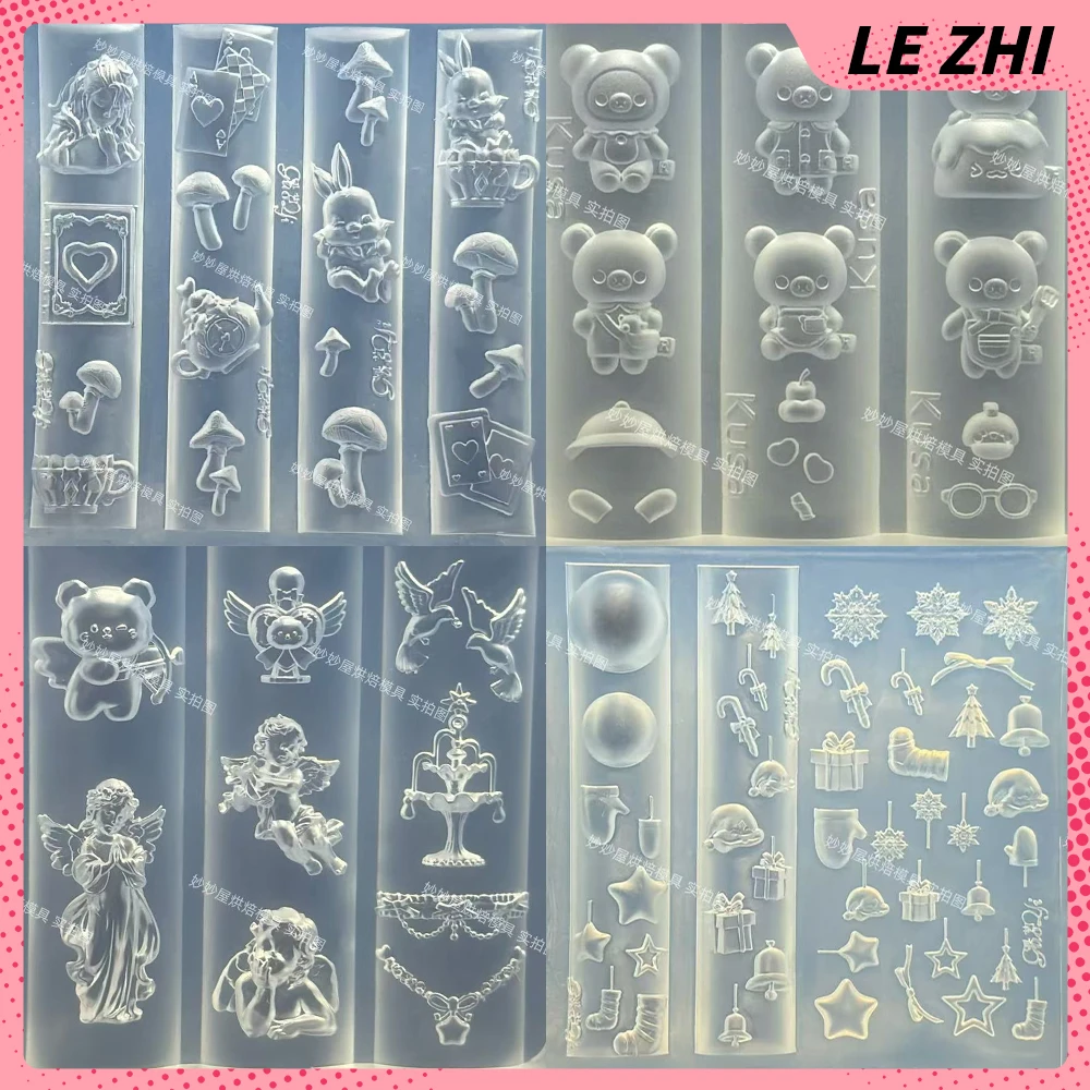 

Cartoon Rilakkuma Rabbit Angel Silicone Nail Art Mold Flower Wings Bowknot Snake Lion Nails Carving Mold Christmas Present