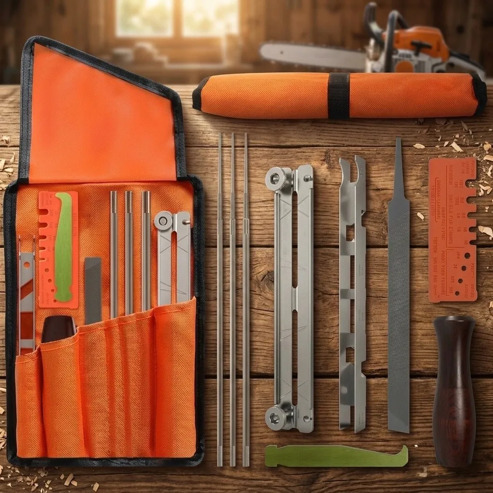 10-Piece Alloy For Chainsaw Maintenance Kit With File Guide And Slot Cleaner For Cutting Tools Storage Bag 10-Piece