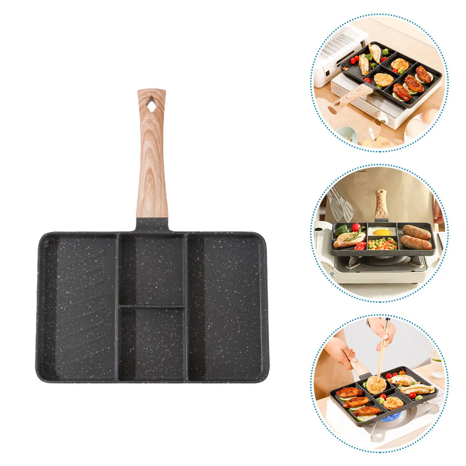 Non-Stick Frying Pan for Eggs Multi-Groove Divided Design Wear-Resistant Bottom Anti-Scalding Handle Convenient Breakfast