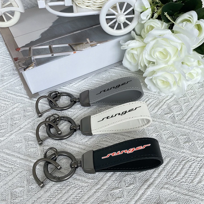 Top Layer Cowhide Key Chain Keyrings Lanyard For KIA STINGER Car Accessories