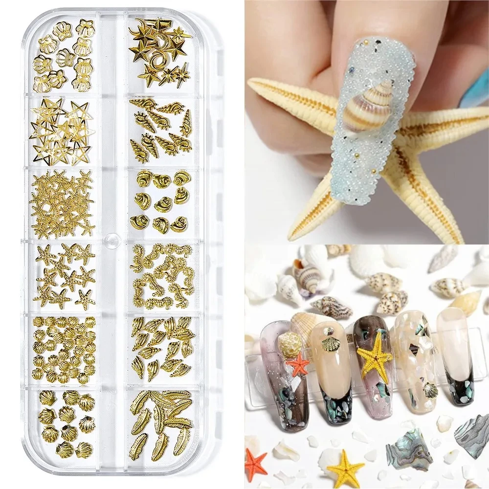 12 กริดฤดูร้อน Ocean สไตล์เล็บ Charms Natural Abalone Sea Shell ปลาดาวไม่สม่ําเสมอ Slice ตกแต่ง DIY เล็บอุปกรณ์เสริม