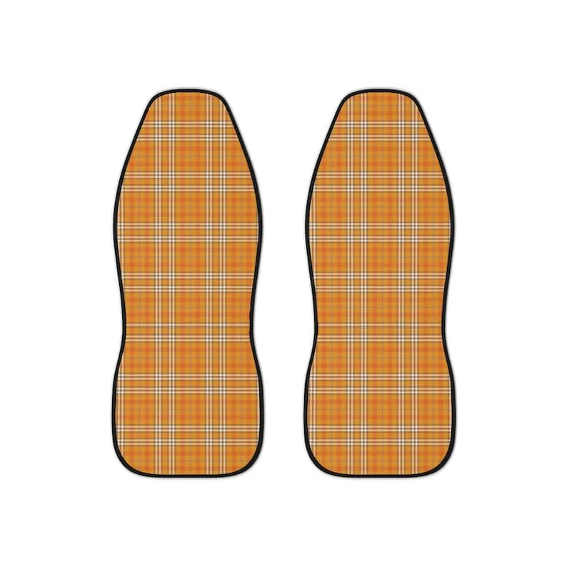 Groovy Plaids - Orange Car Seat Covers | Modern Retro 70s Hippie Car Accessories | Orange Buffalo Plaid Nostalgia Seat Covers