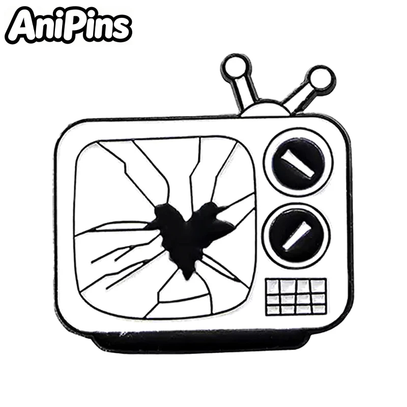 AniPins Funny Art Broken-heart Pins 4-design Enamel TV Record Player Lock Can Brooch Pin For Clothes Backpack Badge Gifts