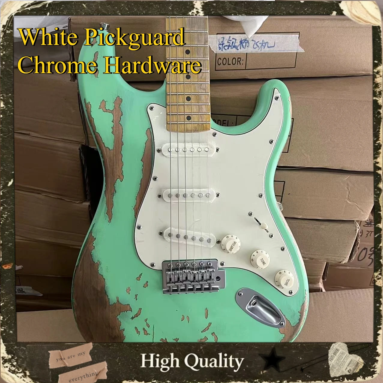 Surf Green Heavy aged  STO Electric Guitar Maple Fretboard 3 Single Pickups Vintage Blues Rock Guitar Maple Neck 5 Way Switch