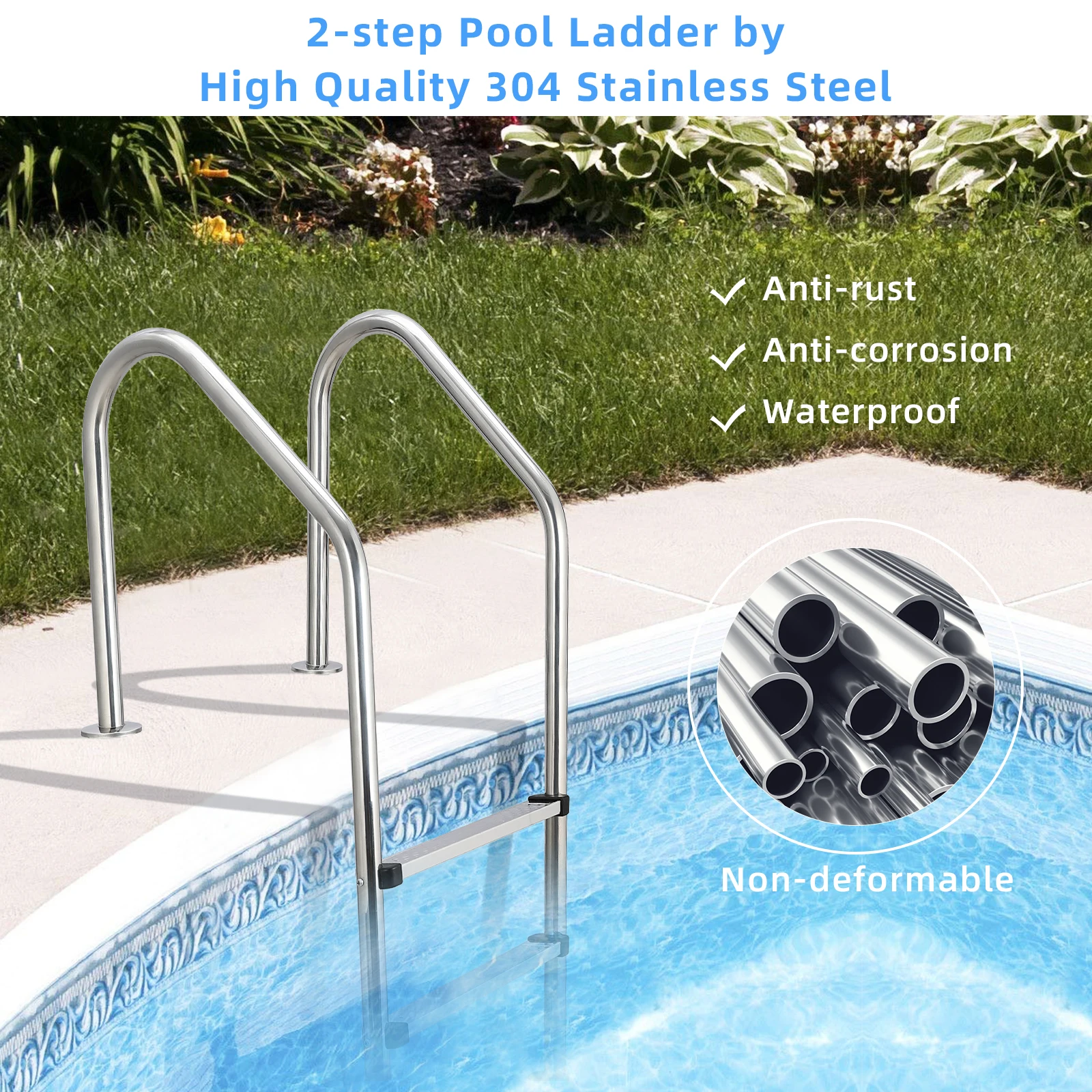 Swimming Pool Ladder 4-Step In-Ground Stainless Steel Step for Indoor/Outdoor Pool Heavy Duty Non-Slip Ladder Easy Assembly