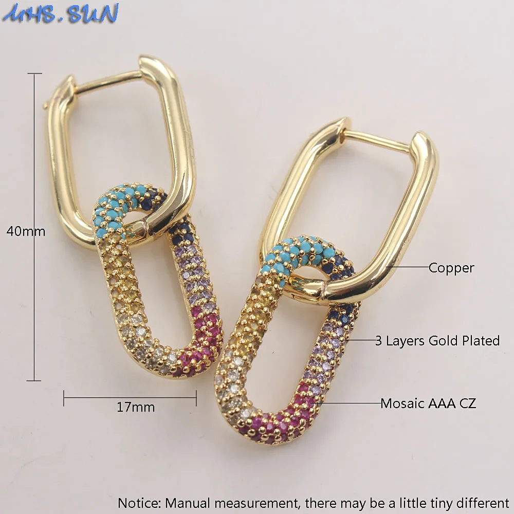 SUNSLL Trendy Inlaid Cubic Zircon Multiple Colors Square Drop Earrings Annular Delicate Party Jewelry Gift For Women Girls