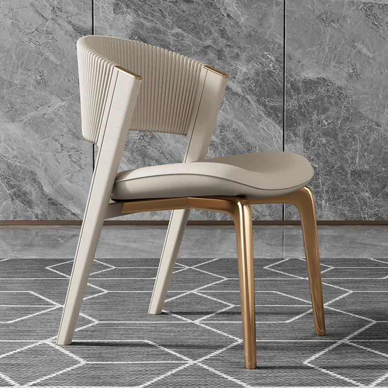 

Italian Light Luxury Dining Chair Home Extremely Simple Designer Solid Wood Leather Negotiation High-end Dining Chair