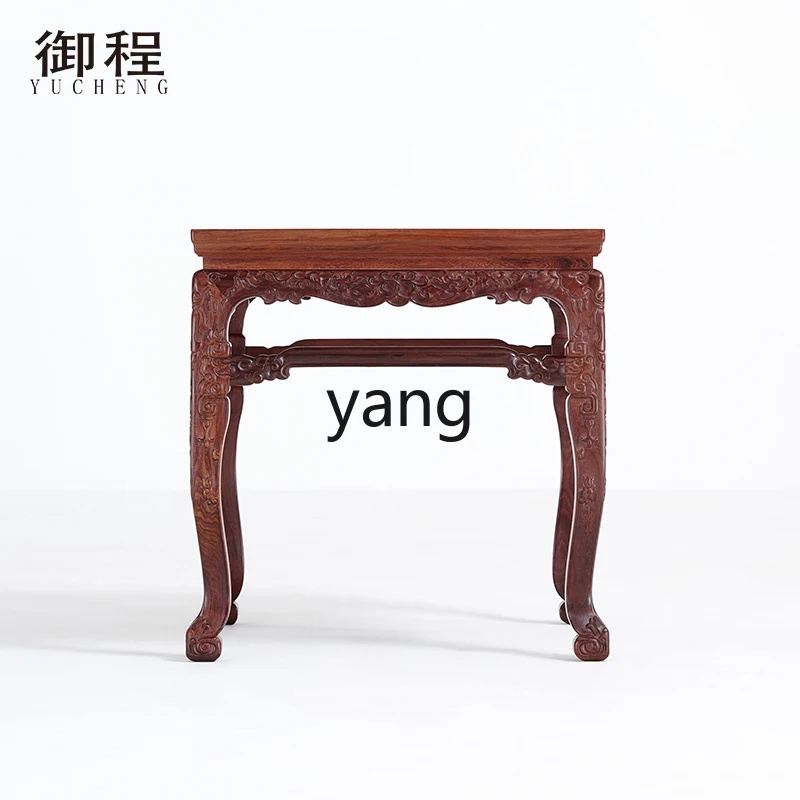 LTT rosewood bundle waist three bent legs square stool mahogany stool carved grass dragon low stool
