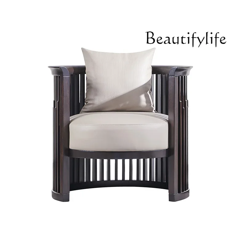 

Q Modern new Chinese all-solid wood sofa chair high-end zen ebony leather casual master armchair