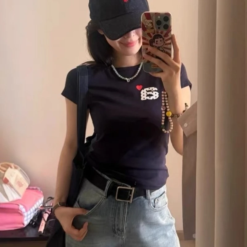 

Letter Print Short Sleeve T Shirt Women Summer Slim Fit Casual Top