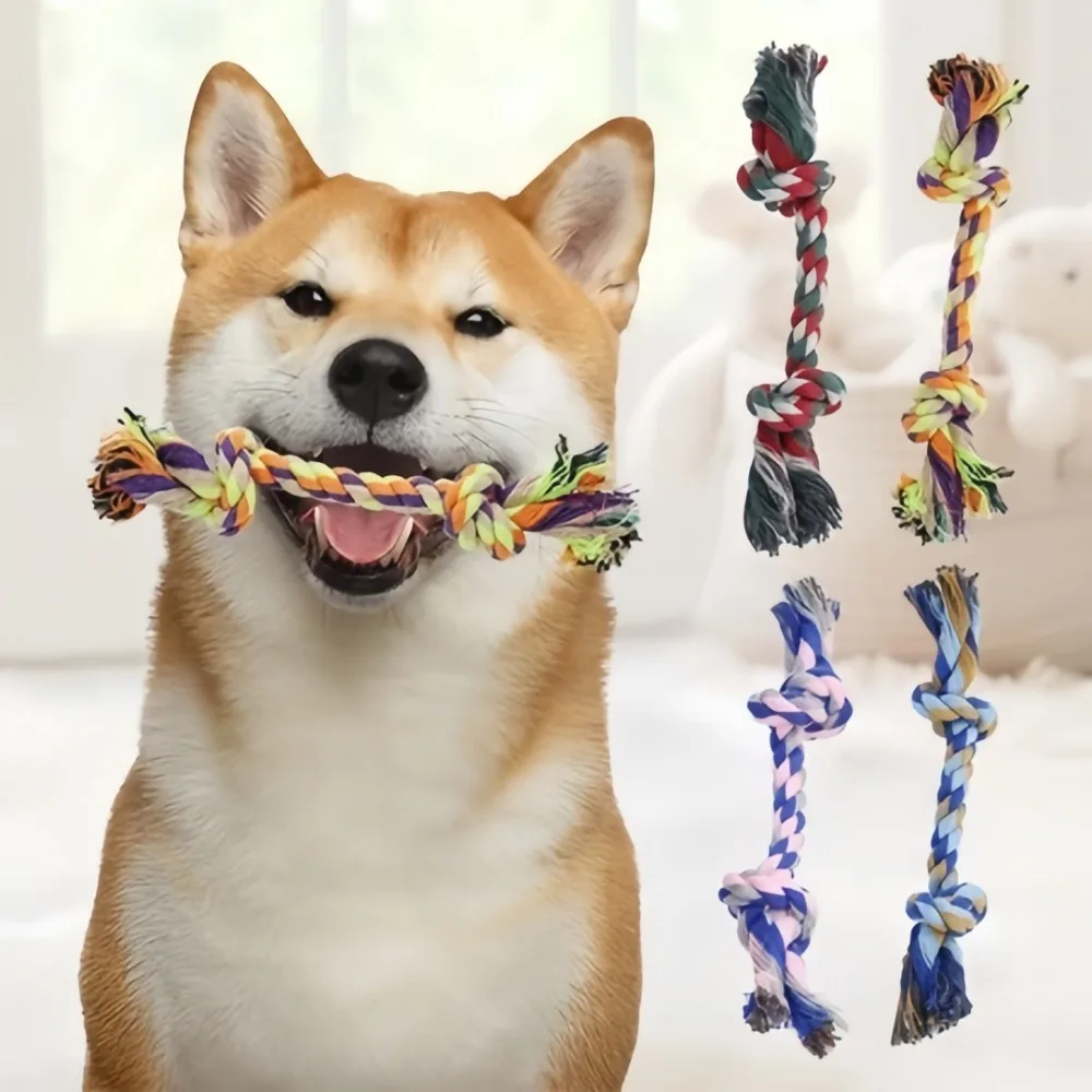 Random Color Dog Toy Braided Cotton Chew Knot Bite Rope Double Knot Rope Funny Cat Toy Bite Resistant Sharp Teeth Pet Supplies