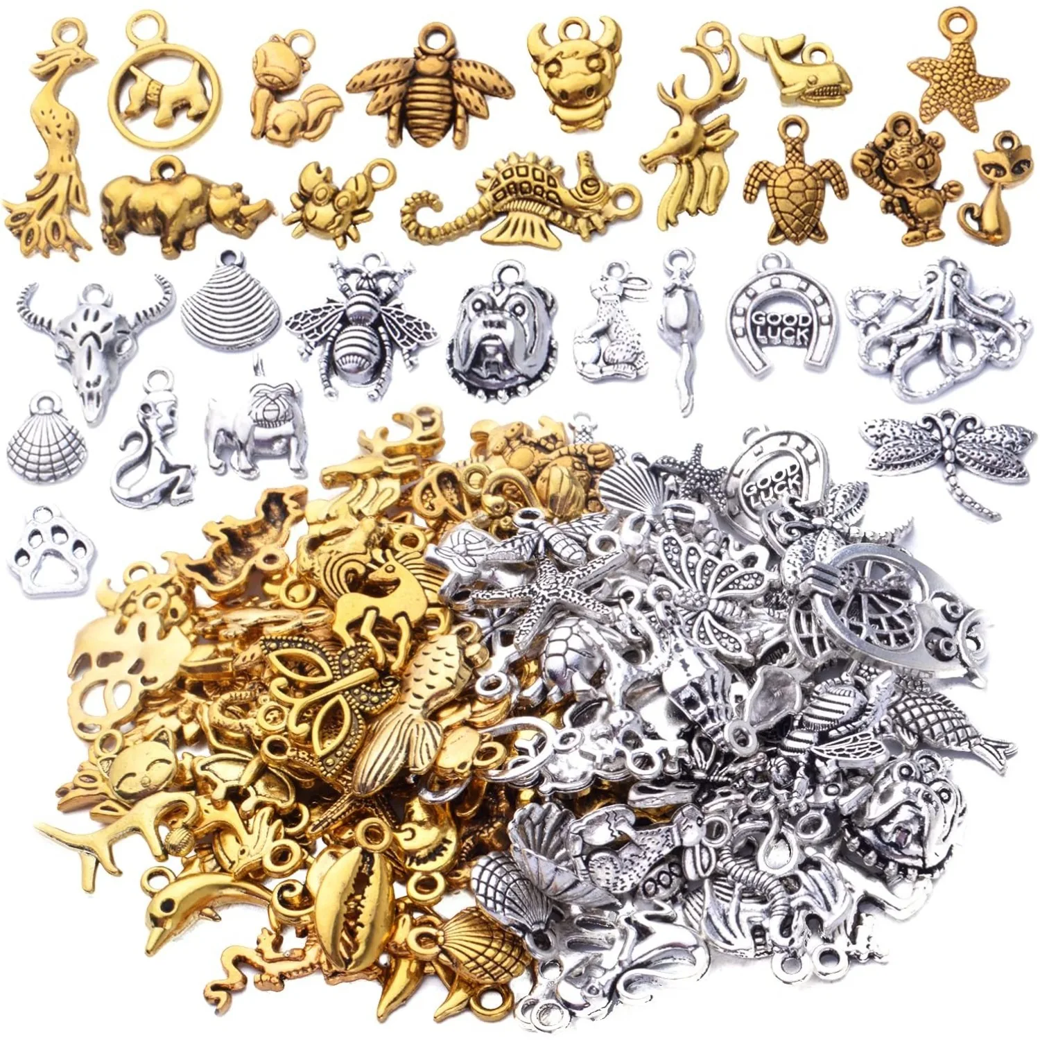 

100pcs Animal Charms Collection Alloy Butterfly Dragon Turtle Monkey Octopus Pet Charms DIY for Necklace Bracelet Jewelry Making