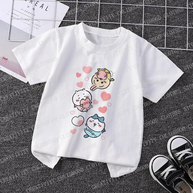 Chiikawa Children T-shirt Kawaii Usagi Hachiware T Shirt Cartoon Anime Tee Shirts Kid Boys Girls Casual Clothes Short Sleeve Top