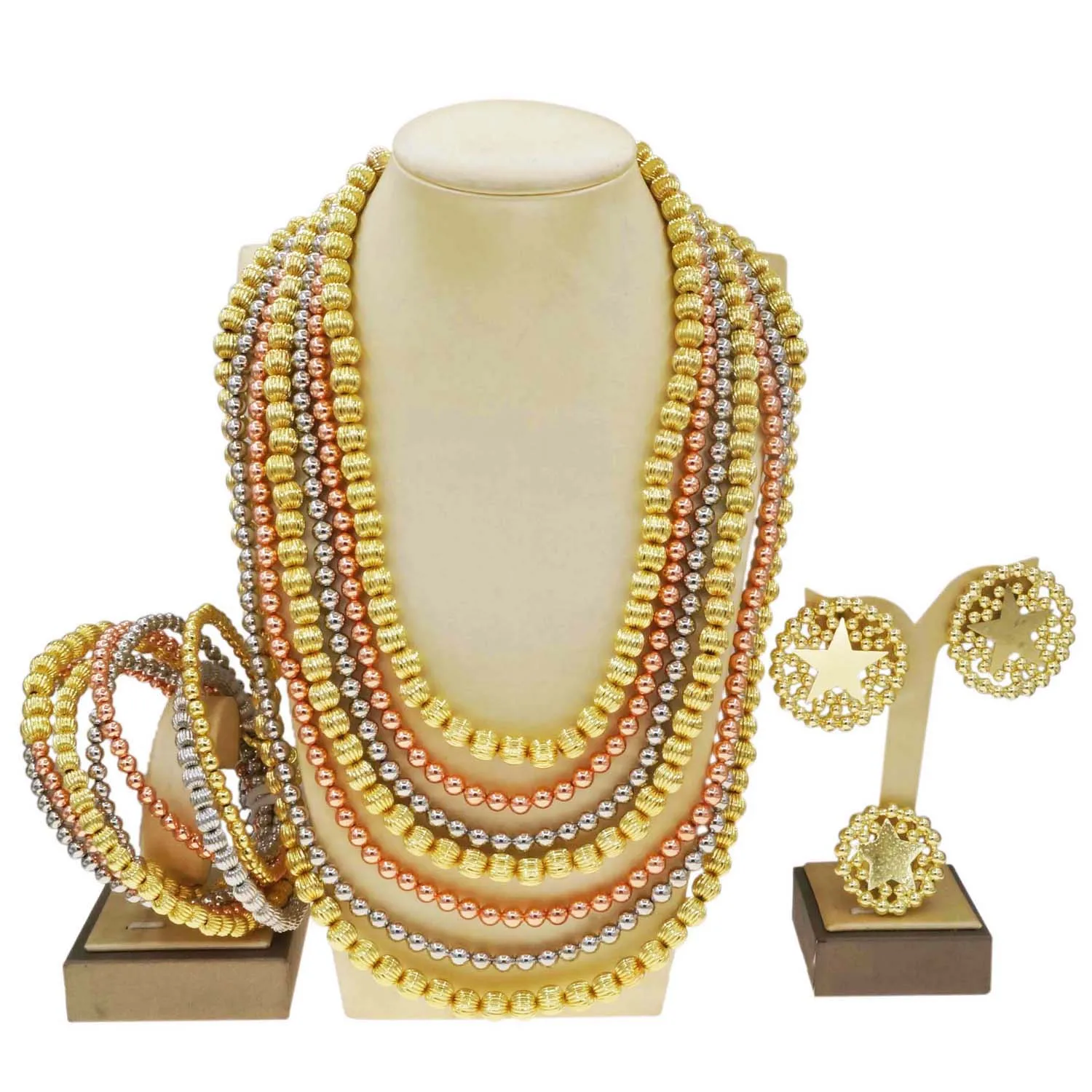 Multiple Colors Beads Woman's Brazilian Jewelry Set Necklace Chain Earrings Bracelet Bangle Ring Wedding Party Custom