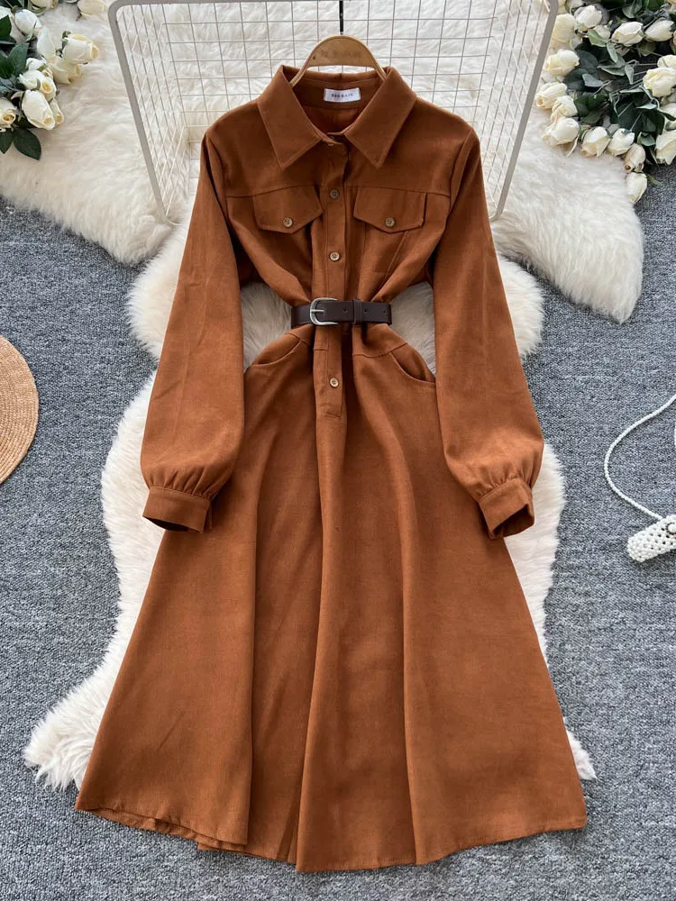 Herbst Faion Lässige leichte Maturi Wind Dr Damen High-End-Gefühl Gürtel Taille Abnehmen Lange IRT Dr