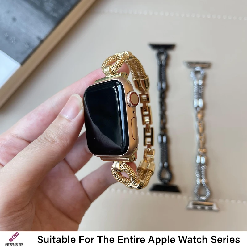 Women Slim Flash Diamond metal For Apple Watch Series 9 45mm 41mm 8 7 SE 6 5 4 38 40 42mm 44mm Ultra Strap for iWatch Bracelet