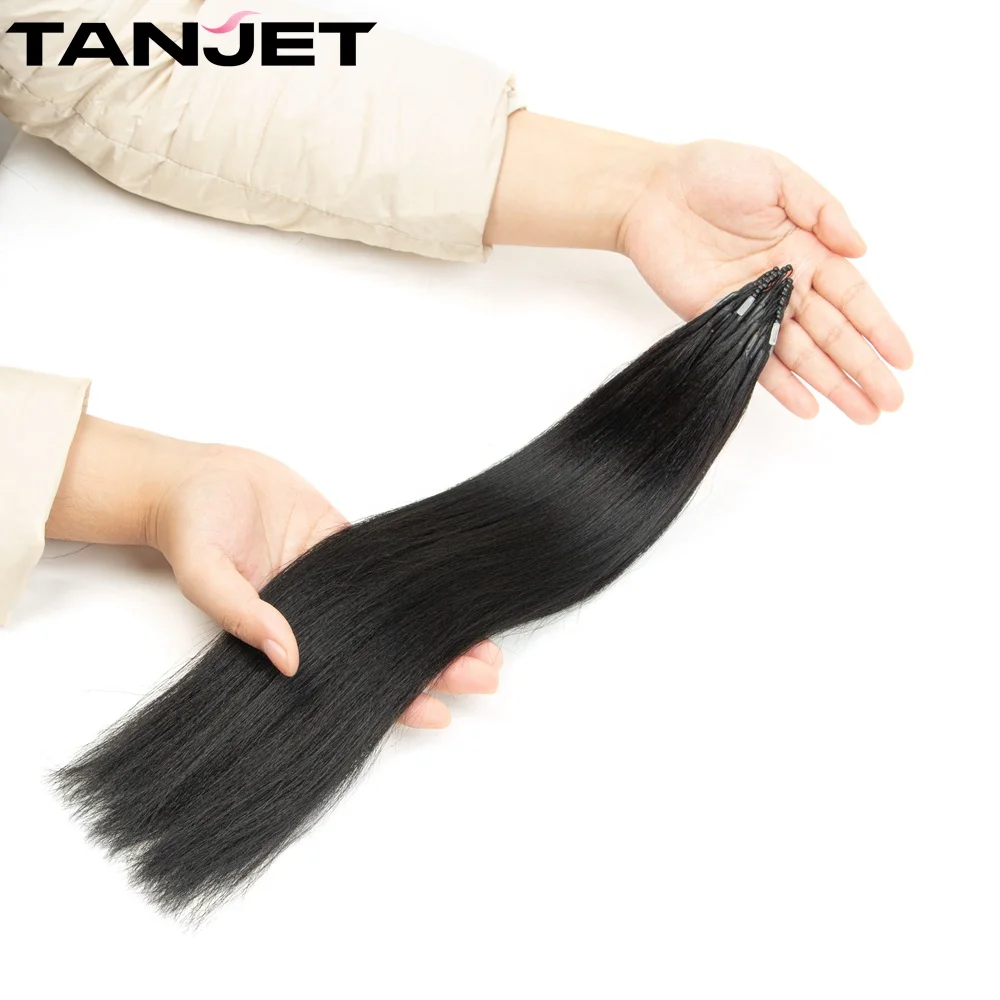 Light Yaki Straight 8D Nano Ring Human Hair Extensions Black Women 12''-26'' Natural Straight Hair Weaving Micro Ring Yaki Hair