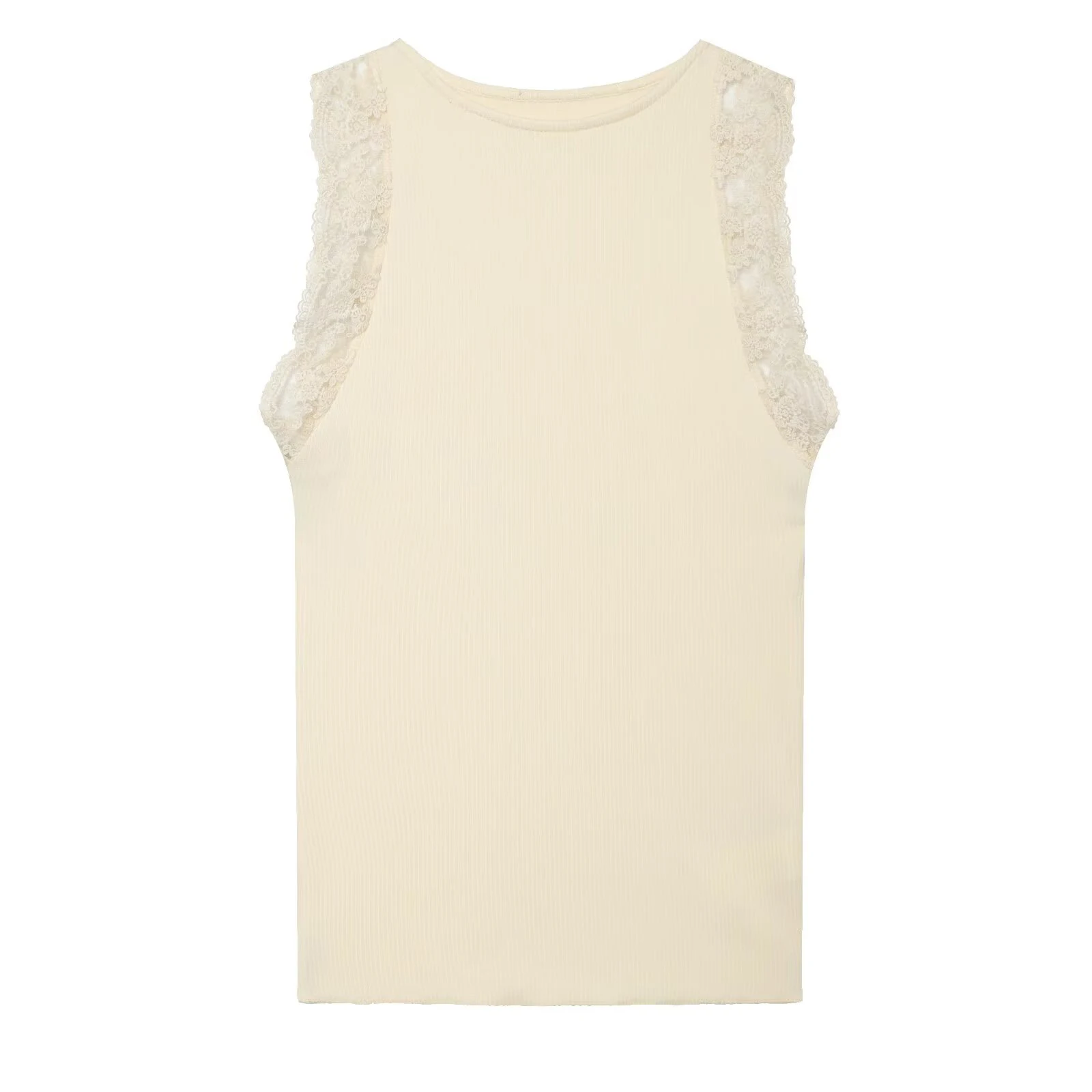European and American style summer sexy style lace patchwork hanging neck vest women's black slim fit sleeveless knitted top