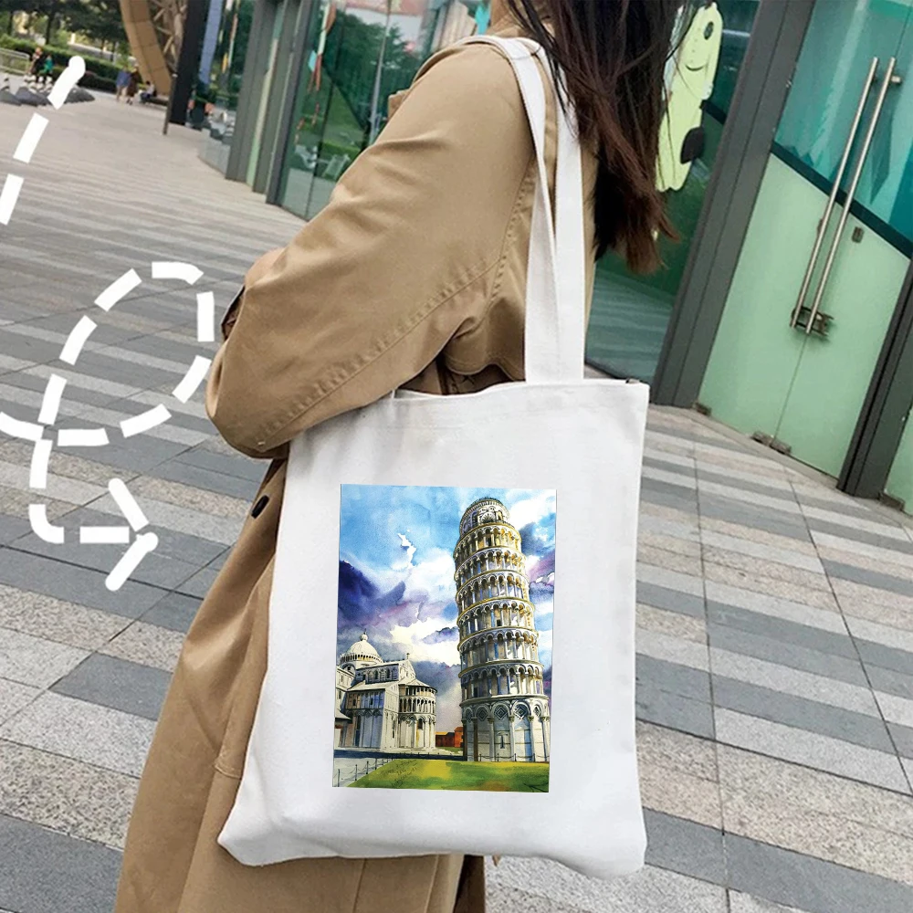 London Madrid Cairo Budapest Venice Sydney Tokyo Watercolor Women Girl Canvas Shoulder Handbags Totes Eco Shopper Shopping Bags