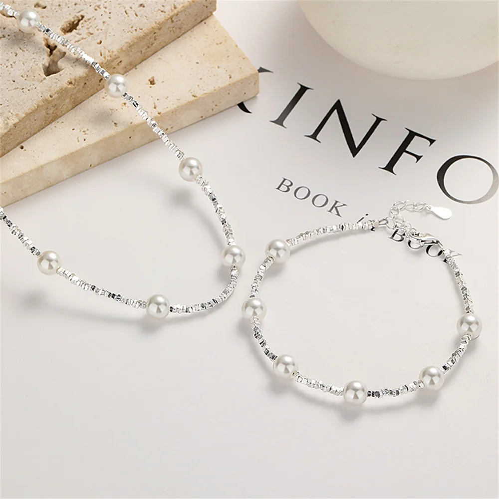 

925 Sterling Silver Broken Silver Pearl Bracelet, Korean INS Style, Niche Women's Summer Design Jewelry