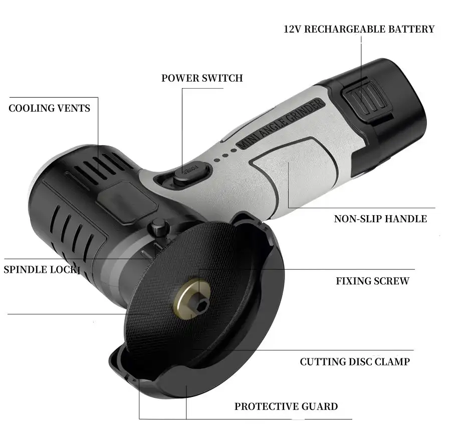 커팅 디스크가있는 12V 미니 앵글 그라인더 15000 RPM 무선 전기 앵글 그라인더 400W 연마 연삭기 브러시 모터