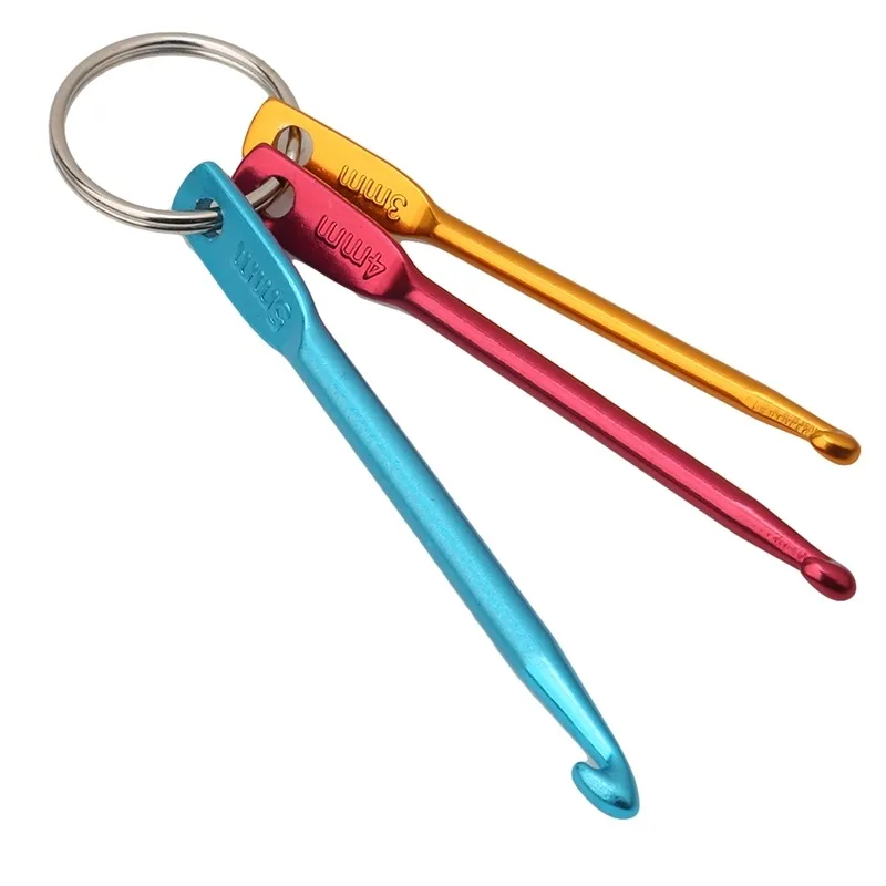 3pcs/set Mixed Color Aluminum Knitting Needle Crochet Hook Set Keychain Keyring DIY Travel Sewing Tool Accessories