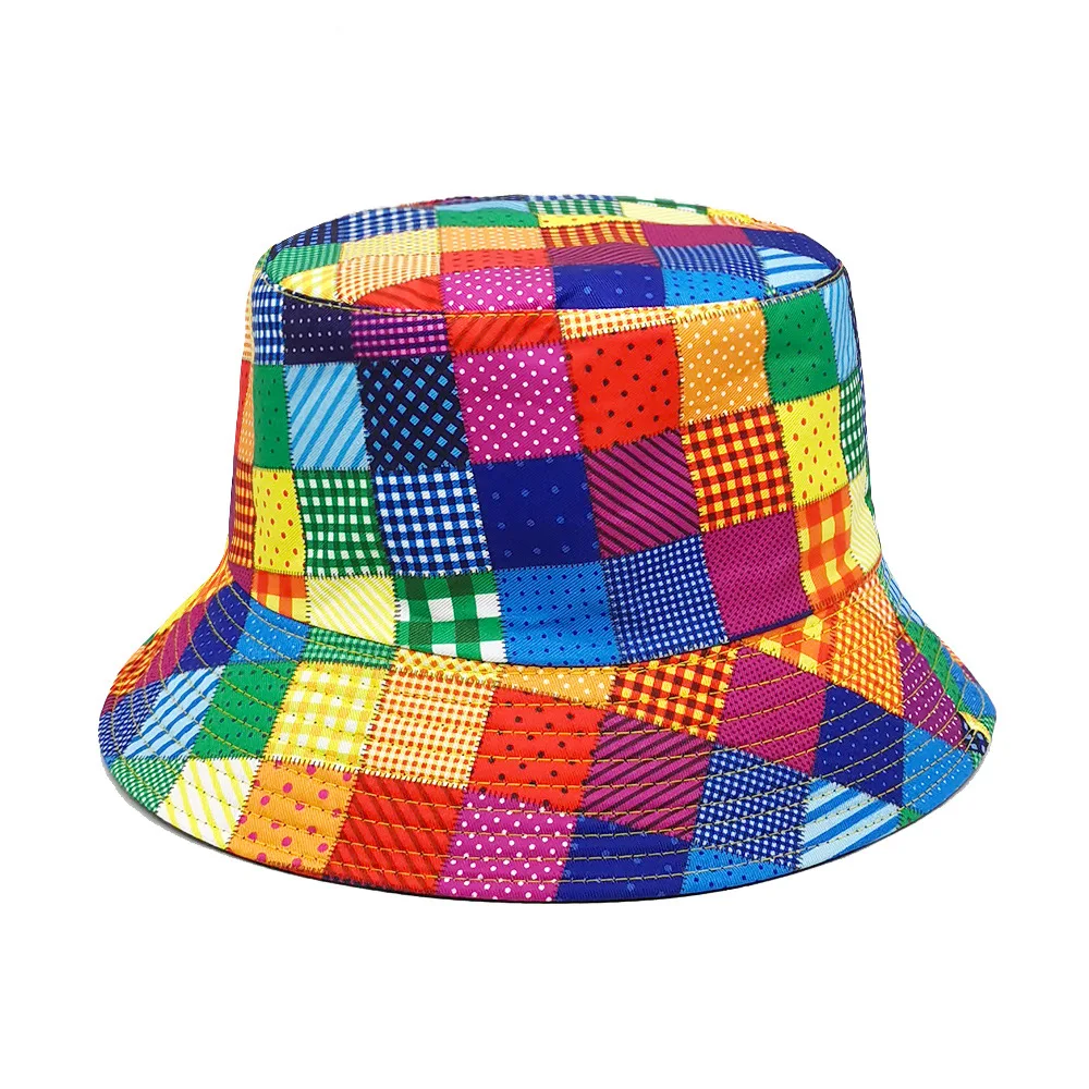 Spring/Summer Block Breathable Print Bucket Hat Reversible Multicolour Fisherman Cap Unisex Outdoor Sunshade Fishing Hat