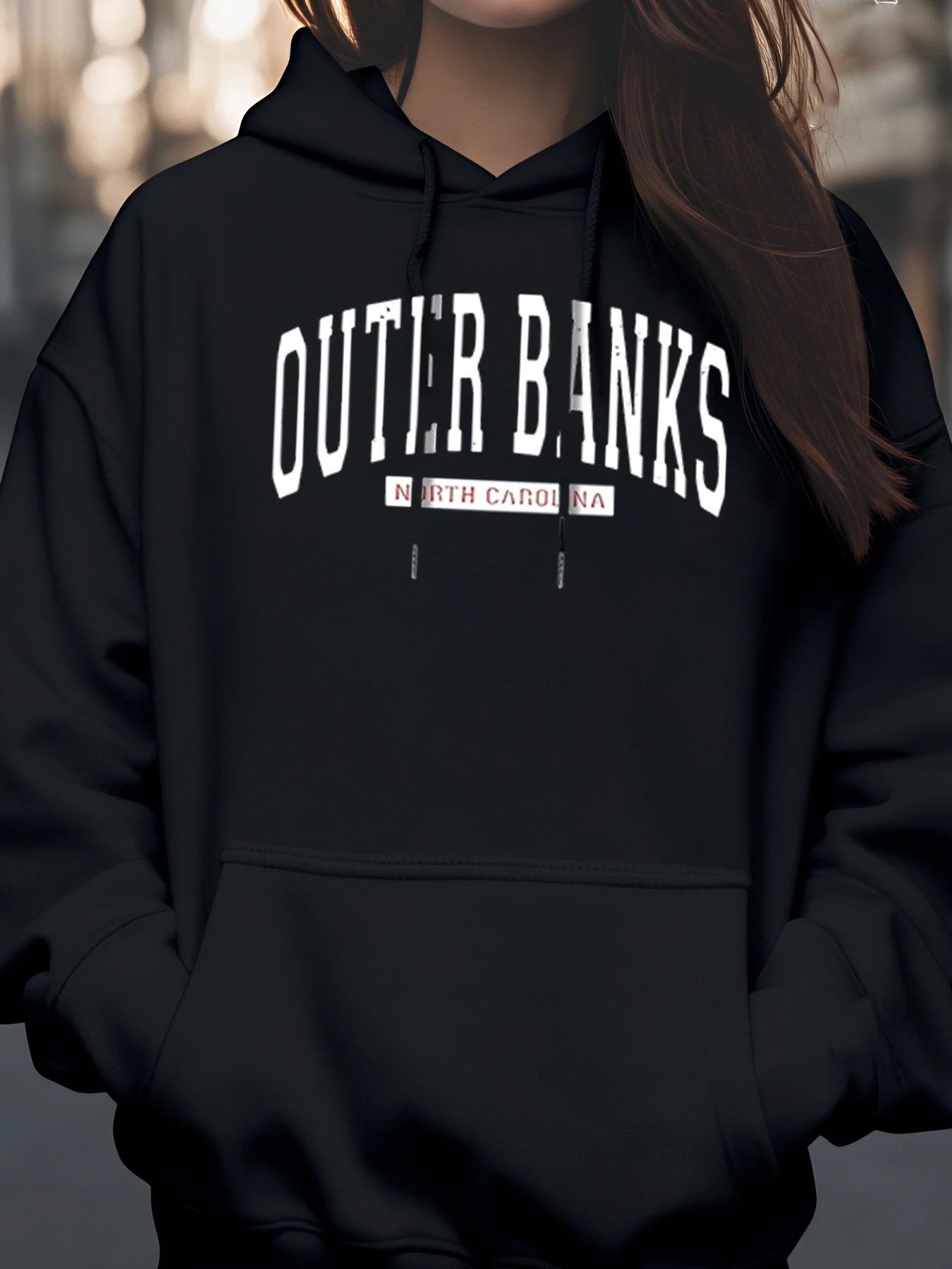 سترة بغطاء للرأس مطبوعة من Outer Banks North Carolina لملابس كاجوال للسيدات لقضاء عطلة الشاطئ