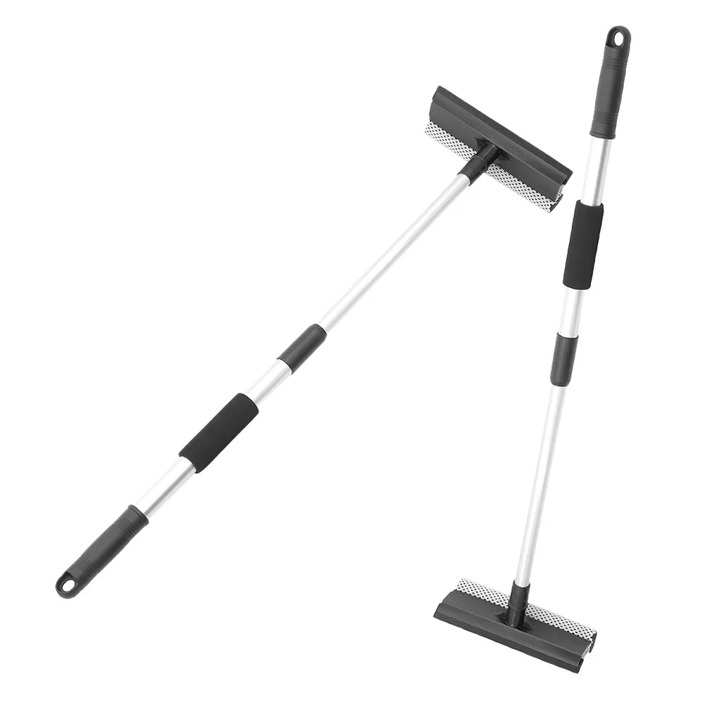 2Pcs Stainless Steel Extendable Handle Window Brush Dual Sided Squeegee Sponge Car Windshield Cleaning Tool Outdoor Window