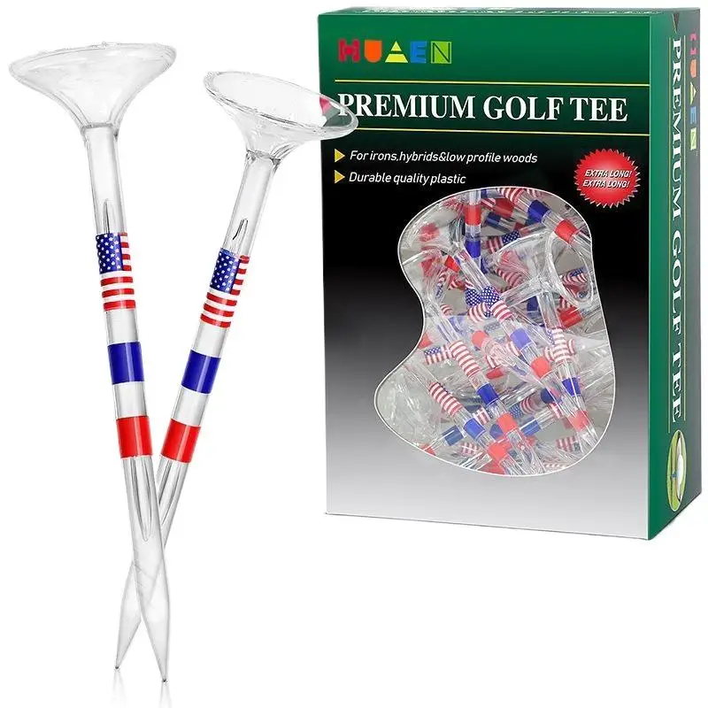10Pcs Long Golf Tees Bulk Unbreakable 83mm Transparent USA American Flag Reduces Friction And Side Spin Golf Accessories