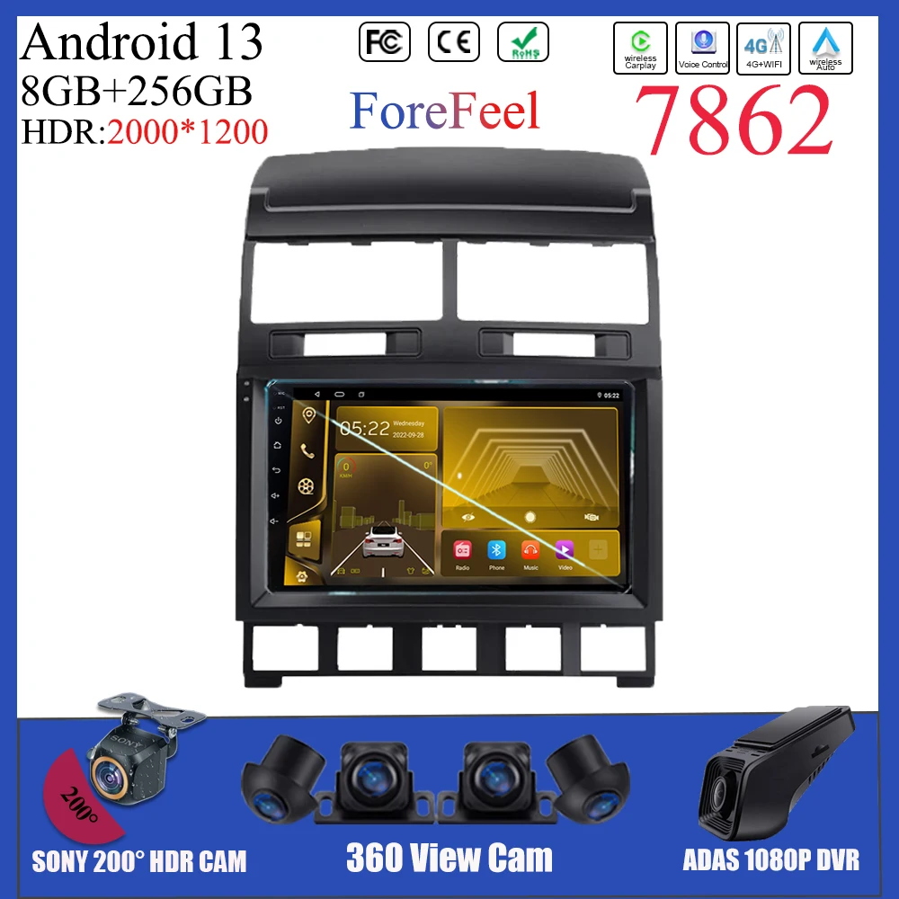 

7862 Car Video Android 13 For Volkswagen Touareg GP 2002 - 2010 Auto Player Video Carplay Stereo GPS Touch QLED Screen WIFI DVD