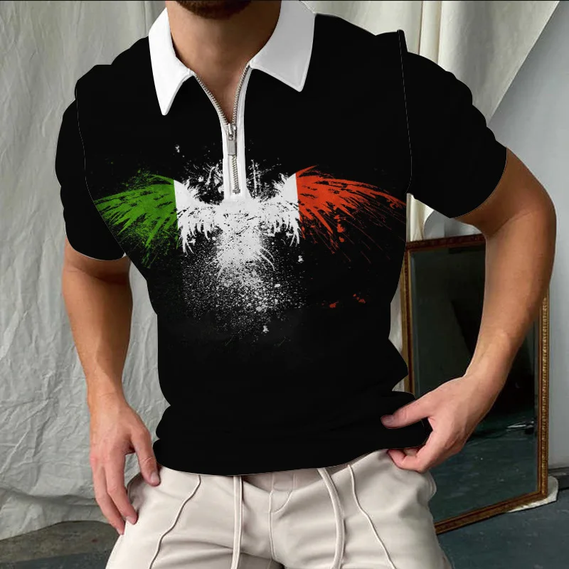 2024 European and American new men's short sleeved loose 3D digital printed rugby polo shirt short sleeved base shirt