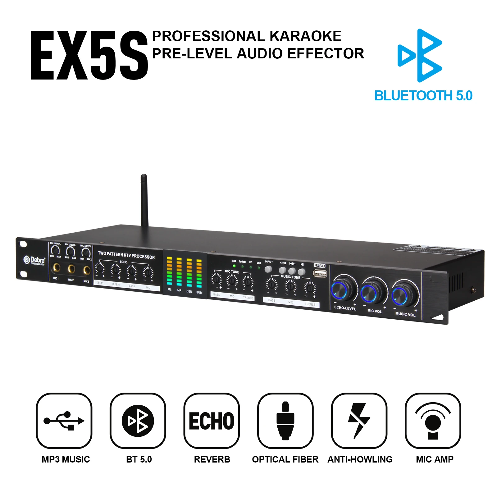 FROKET EX5S Professional Pre-Stage Audio Effector With Reverb 5.0 Bluetooth Anti-howling For Karaoke Stage Party