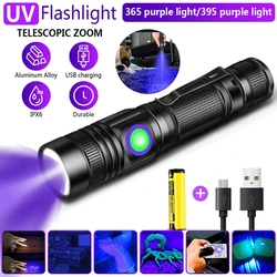 UV 365nm 395nm Negro Linterna USB recargable Woods lámpara,Mini de mano Ultravioleta Blacklight LED portátil con clip - Resina de curado,Detector de orina de perro mascota,Escorpiones,Manchas,Ámbar