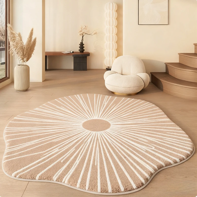 Cream Style Living Room Decoration Line Carpet Irregular Shape Rugs for Bedroom Thick Plush Study Floor Mat Home Fluffy Soft Rug
