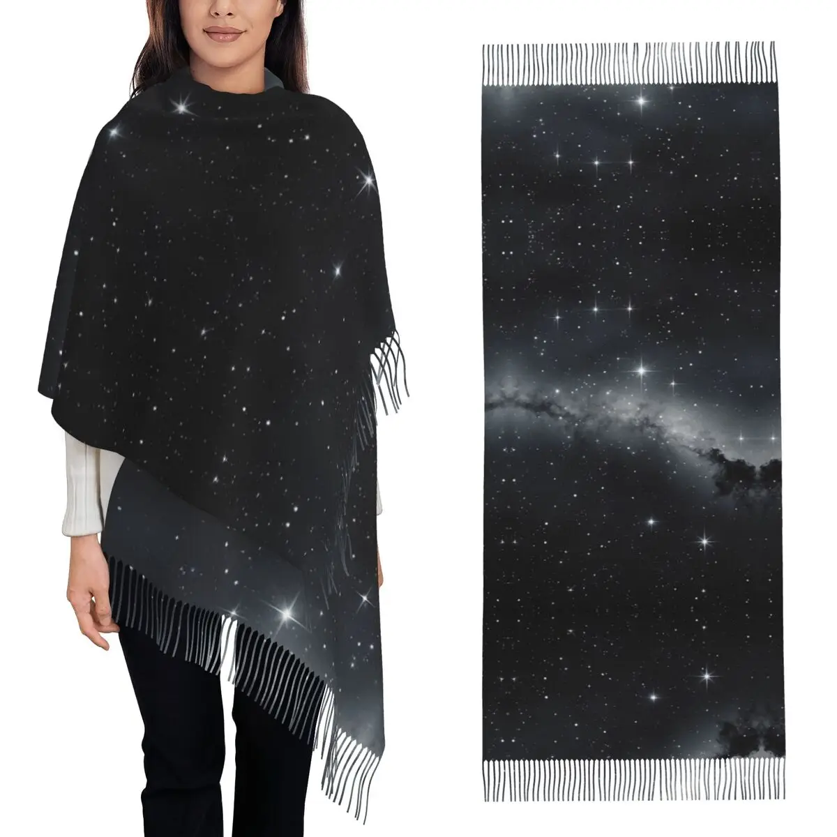 Constellation Star Clusters Galaxies Halloween Scarf Tassel Scarves Women Soft Warm Shawls and Wraps Long Fall Winter Shawl Wrap