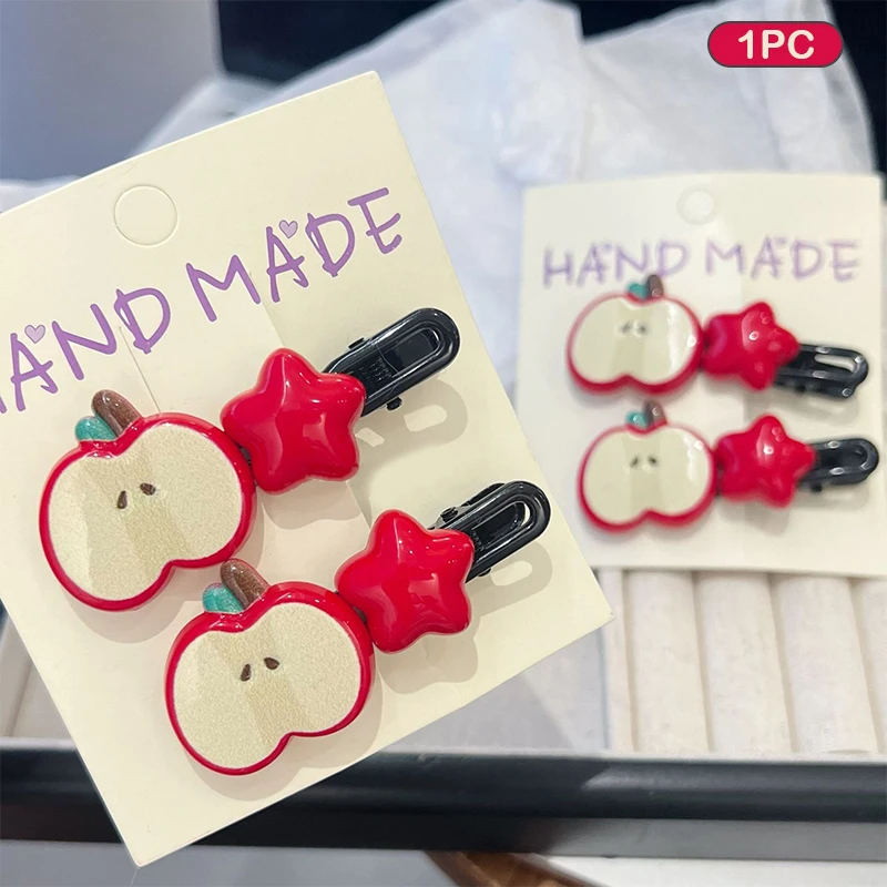 1 PC น่ารัก Apple ผมคลิป Star Duckbill คลิปสาวหวานผม Bangs คลิปด้านข้างผู้หญิง Headwear Barrette อุปกรณ์เสริมผม