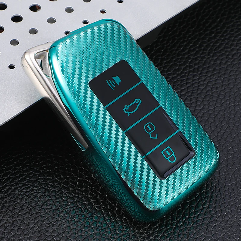 Carbon Fiber TPU Car Key Cover Case Holder Keychain for Lexus NX 200 NX300H RX 350 450H ES 350 ES 300h 4 Button Key Accessories