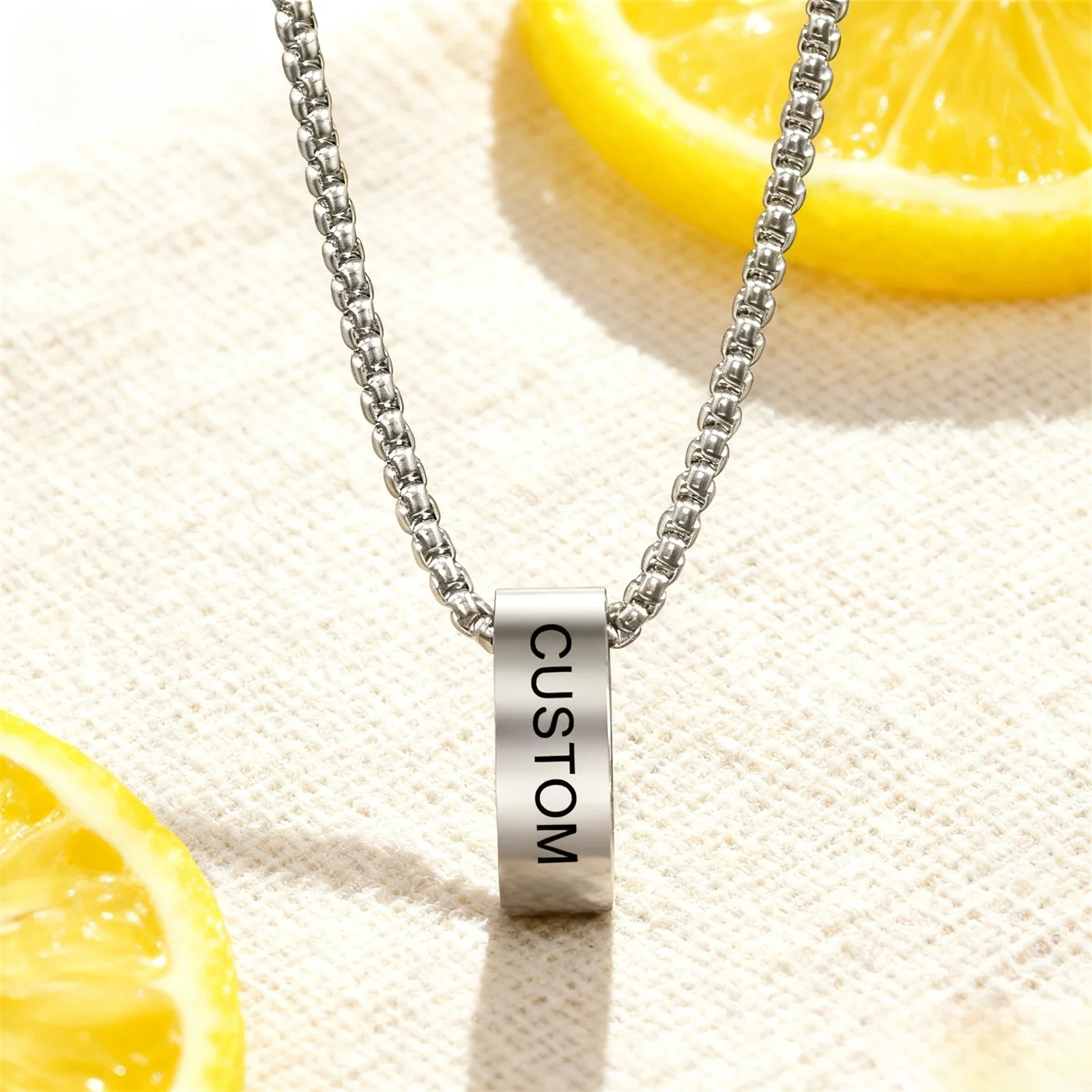 تخصيص اسم زوجين حلقة قلادة صندوق من الفولاذ المقاوم للصدأ سلسلة قلادة نحت اسم الذكور الإناث زوجين مجوهرات هدية