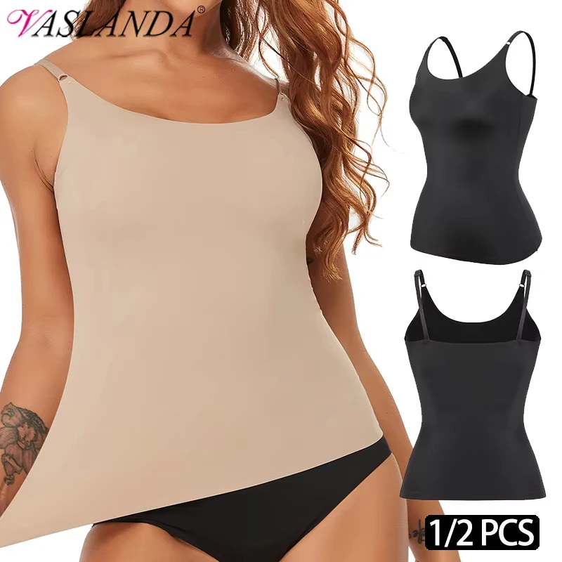 1/2 Peças Camisola Modeladora Feminina Lisa para Controle Abdominal e Compressão, Estilo Regata/Top