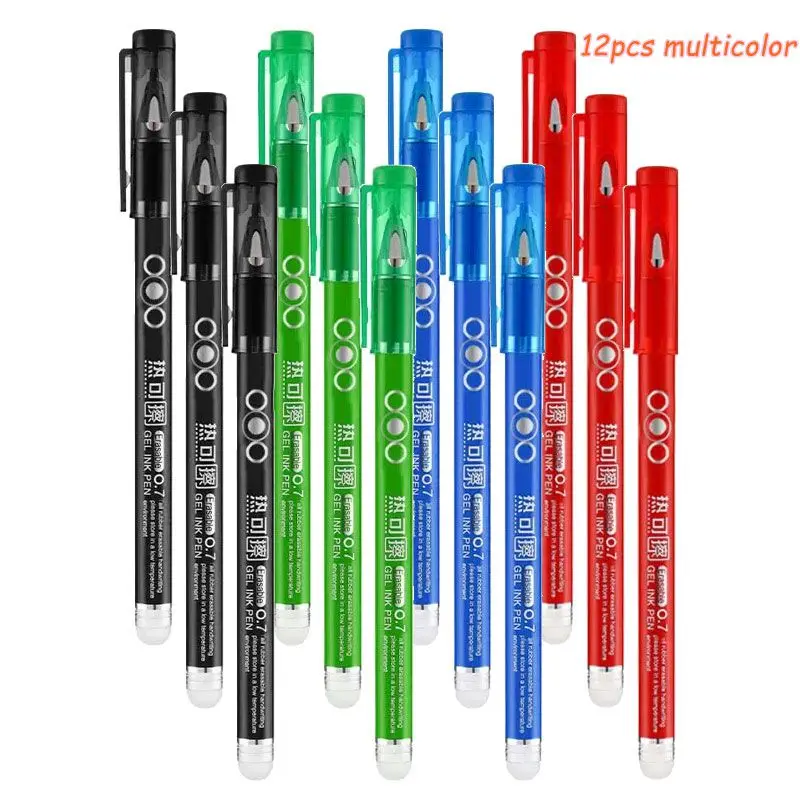 4-12PCS Heat Erasable Pens, Bullet Nib, Colored Heat Sensitive Erasable Gel Pen,  0.7MM Smooth Writing, Black Blue Red Green Ink