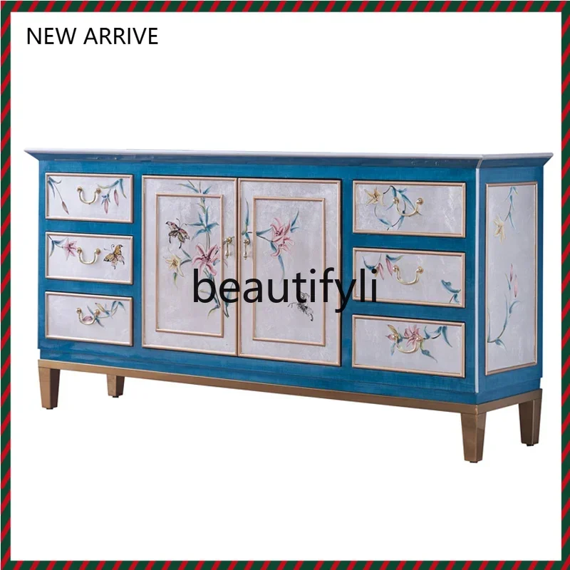 

D2520 New Chinese-style Hong Kong-style light luxury door cabinet Simple hand-painted decorative home partition cabinet
