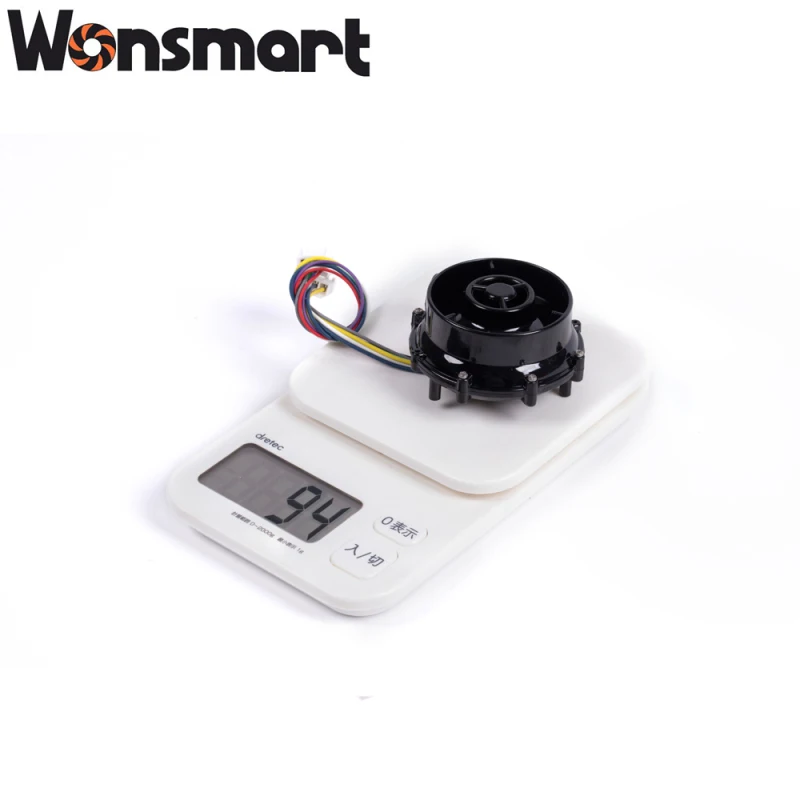Kipas Blower Tanpa Sikat DC 24V Diameter 70mm Tekanan 6.5kPa Aliran Udara 25.5m3/jam Baling-baling Plastik OEM Didukung untuk Mesin Bantalan Udara