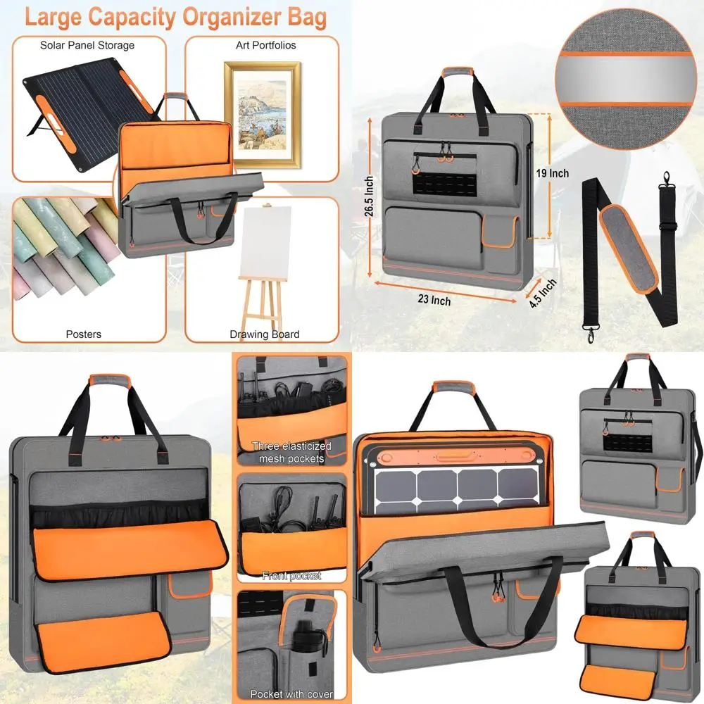 Orange-Lined Storage Bag with Deep Opening, Zipper Pull, and Multiple Accessory Pockets