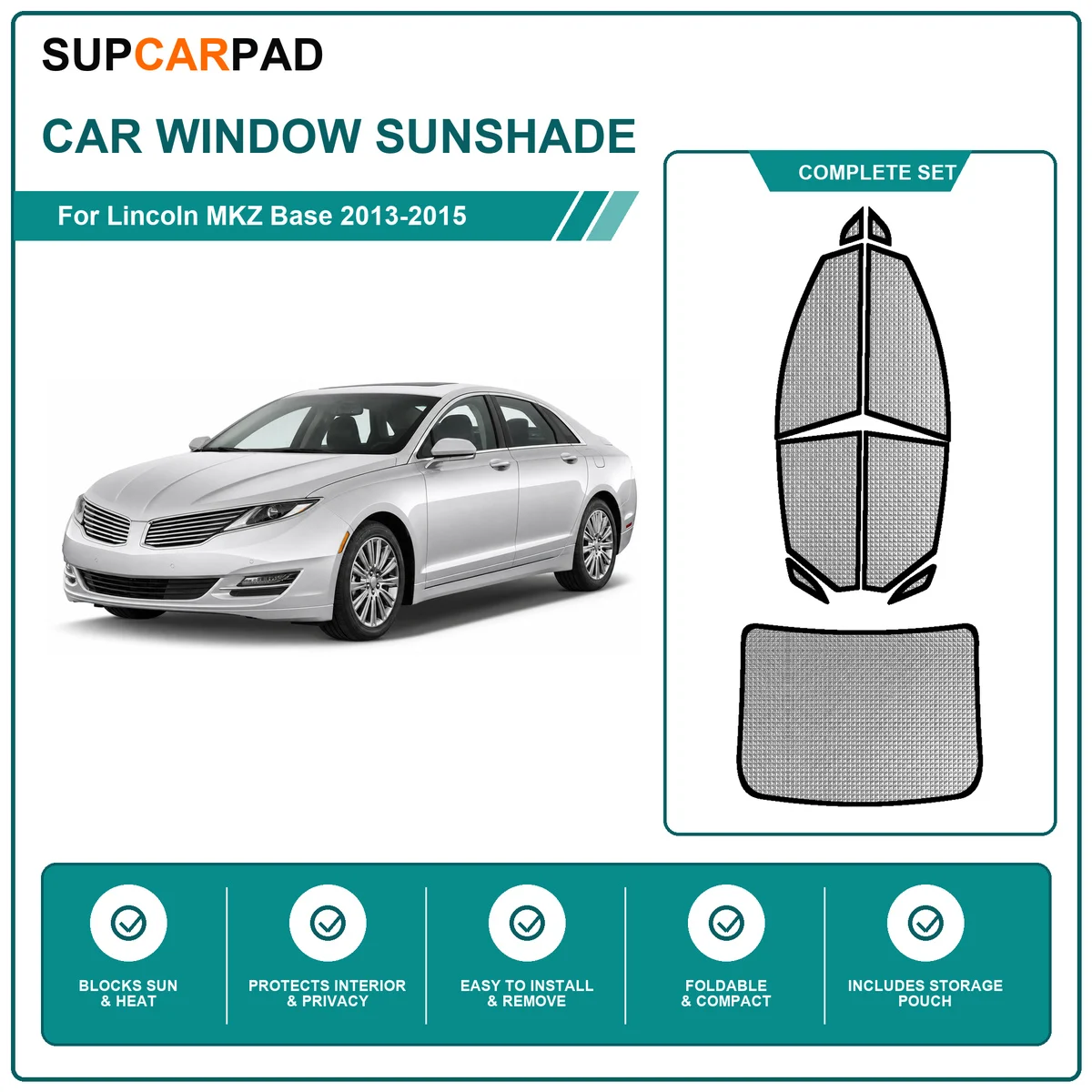 For Lincoln MKZ Base 2013-2015 Full Set Car Window Sunshades UV Block Privacy Heat Insulated Foldable Car Curtain